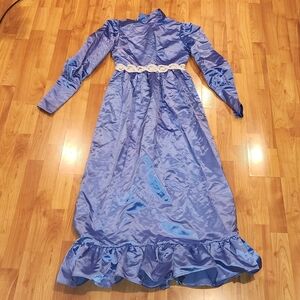 Elegant Purple/Blue 100% Cotton Vintage Dress with Lace Detail